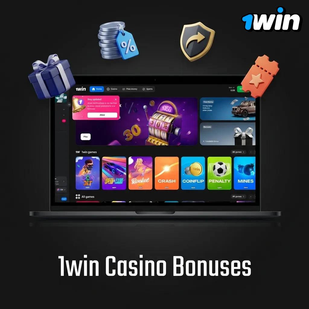 1win Casino promotional offers including welcome bonus, cashback, tournaments, and reload bonuses for Kenyan players