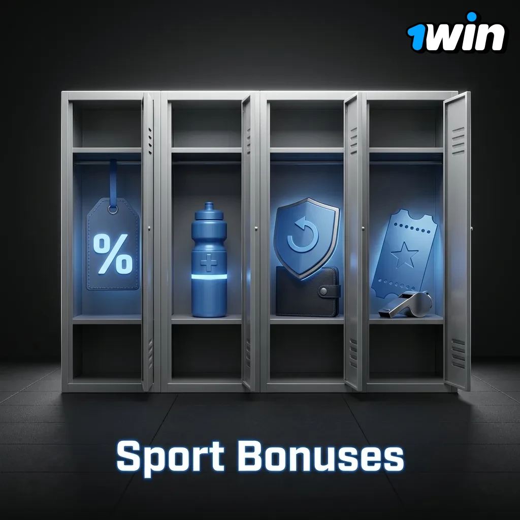 1win sports betting bonuses including welcome offer, accumulator boost, live cashback, and cricket loyalty rewards
