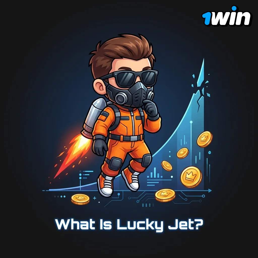 Jetpack character ascending with increasing multiplier in Lucky Jet crash game on 1win platform
