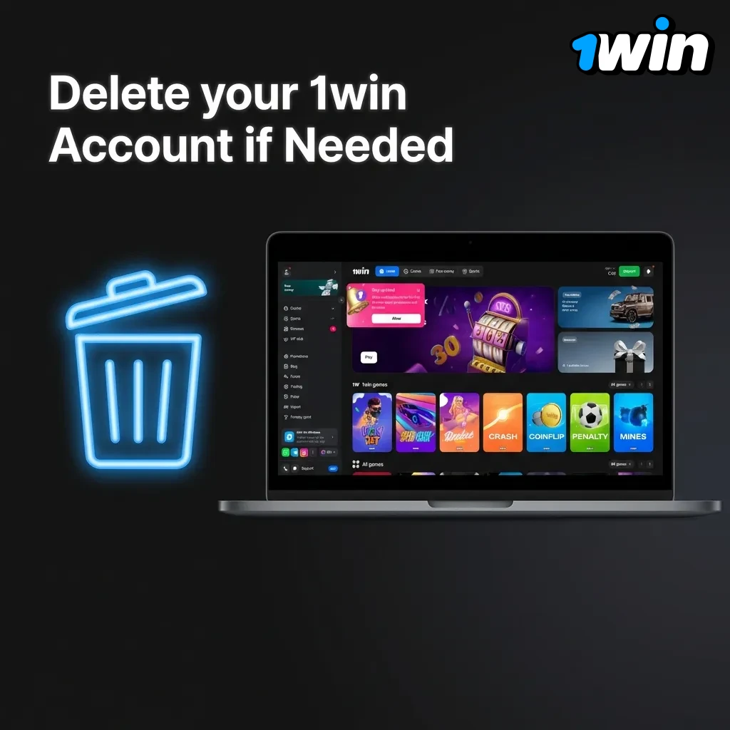 Person deleting their 1win account through customer support for responsible gambling or personal reasons.