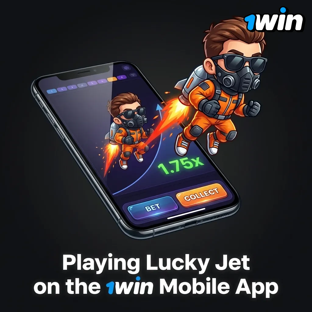 Player using Lucky Jet game on 1win mobile app with betting interface displayed on smartphone screen