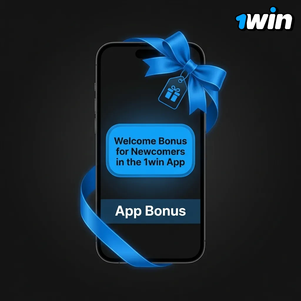 1win app welcome bonus screen showing sports and casino bonus options with deposit tiers and rewards