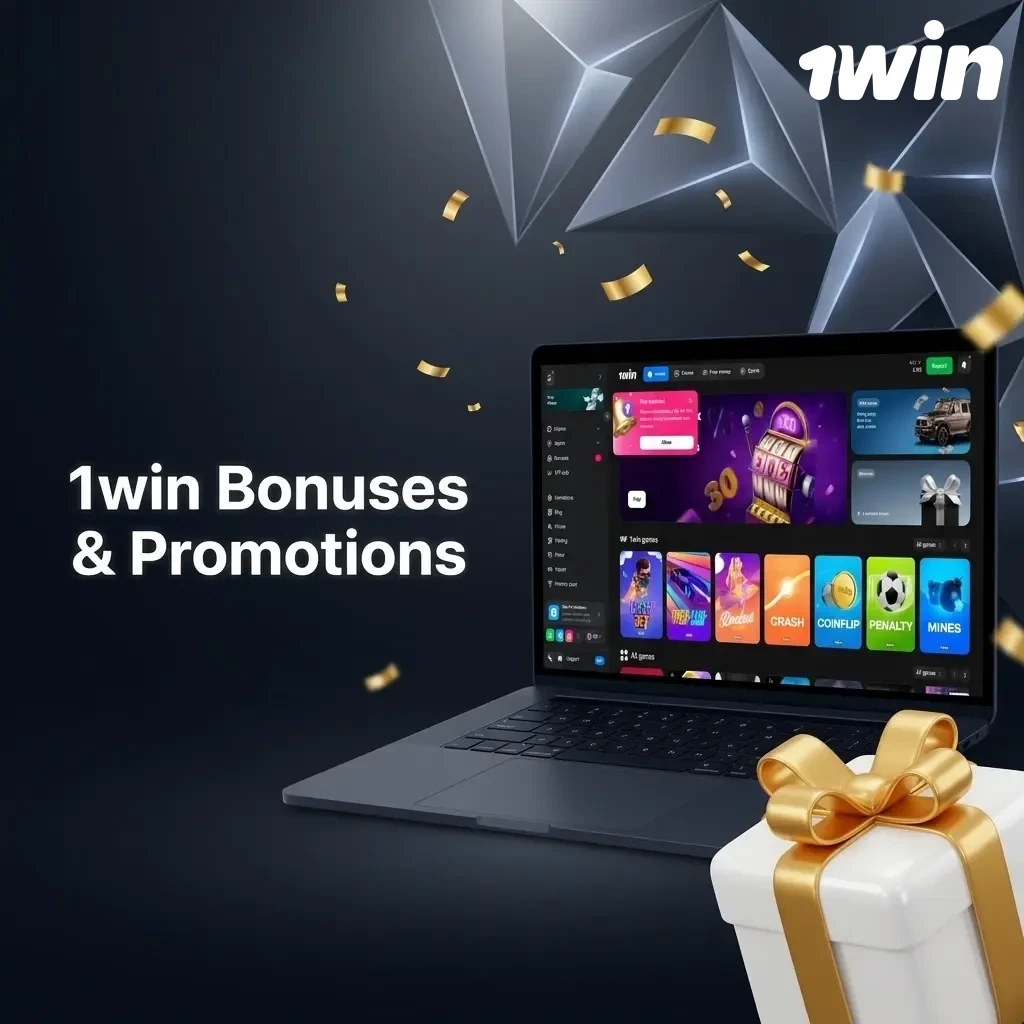 1win Kenya bonuses showing 500% welcome package across four deposits with casino and sportsbook promotions