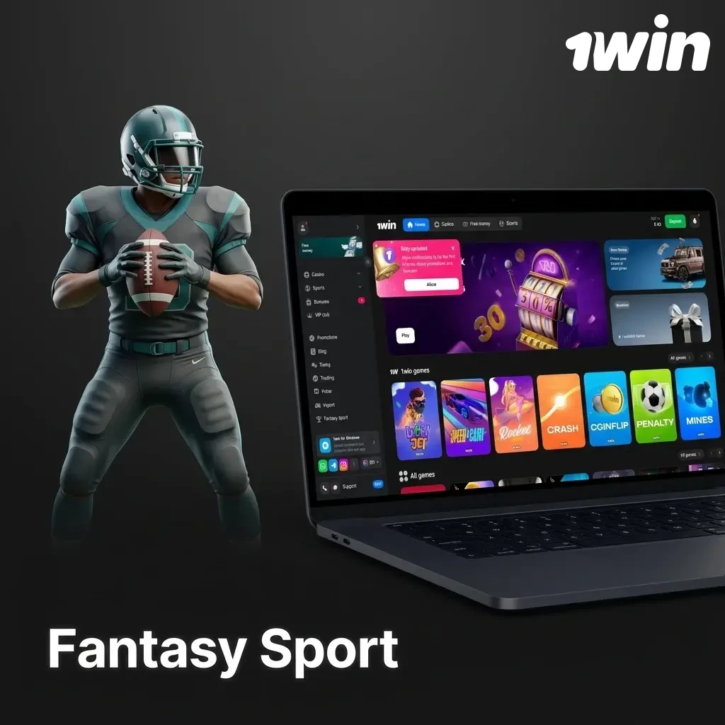 1win fantasy sport platform showing virtual squad assembly with salary cap, live scoring, and cash prize competitions