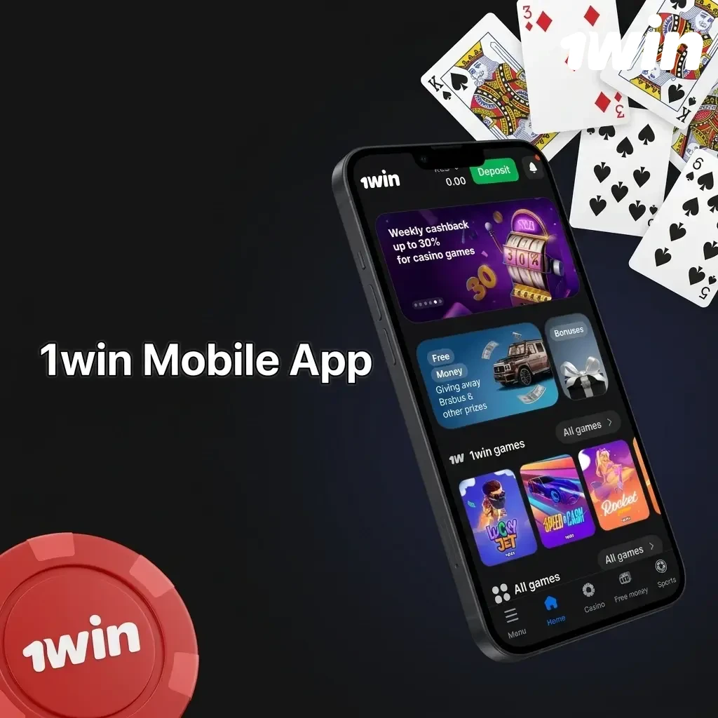 1win mobile app for Android, iOS and Windows desktop client showing betting markets and casino games for Kenya players