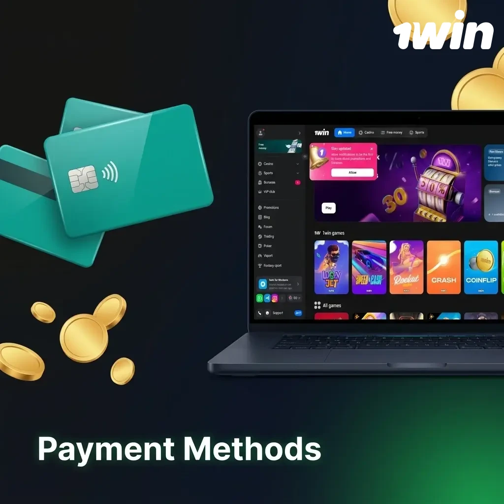 1win Kenya payment methods table showing M-Pesa, Airtel Money, crypto, and card options with fees and limits